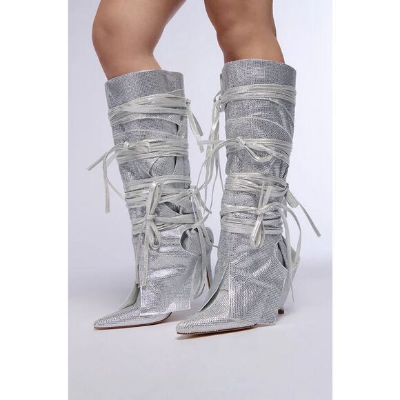 AZALEA WANG Silver Stilleto Style Point Toe Cowboy Western Shoes sz 10 $150 - Picture 2 of 12